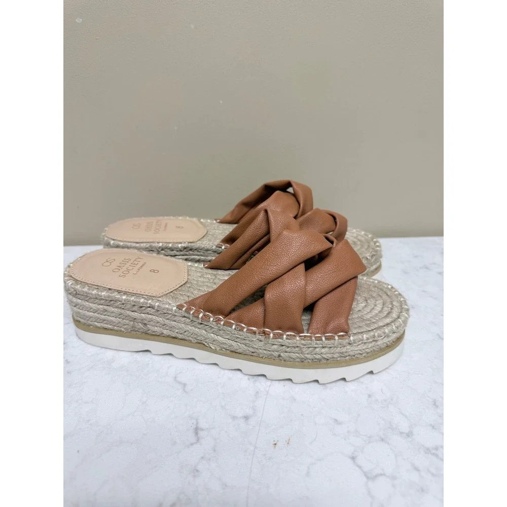 Oasis Society Tan Brown Twisted Espadrille Platform Slide Sandals Womens 8